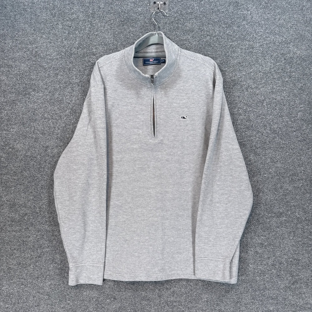 Vineyard Vines Sweater Mens XL Gray Striped 1/4 Zip Mock Neck Pullover Prep